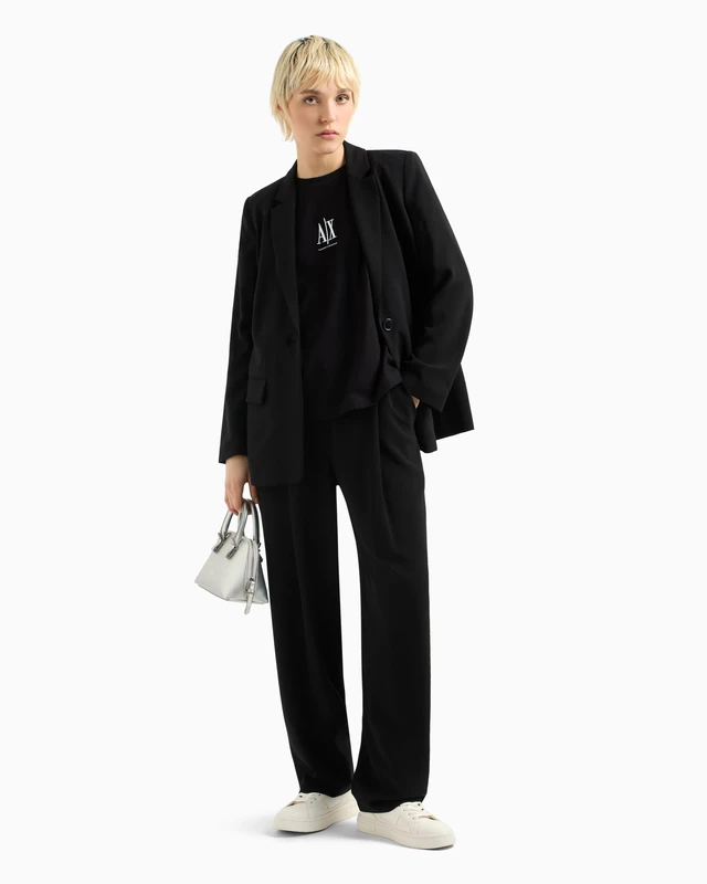 Armani Exchange Women's Icon Project, Embroidered Front Logo, T-Shirt, Black, XL