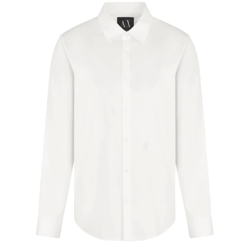 Armani Exchange Men's Long Sleeve Regular Fit Cotton Satin Button Down, Off-White, M