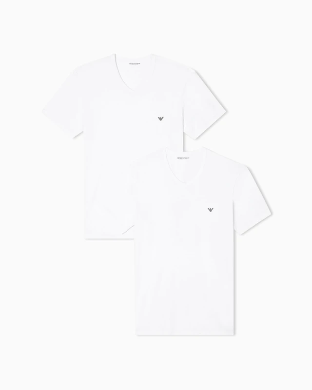 Emporio Armani Man's Core Logoband 2-Pack V Neck T-Shirt, White, L, Regular