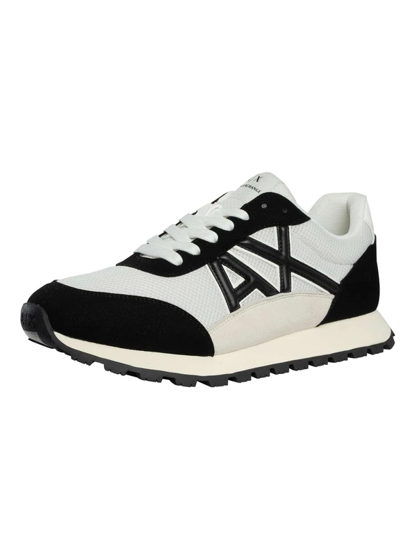 Armani Exchange Drop, Man Sneaker, Off White+Black,