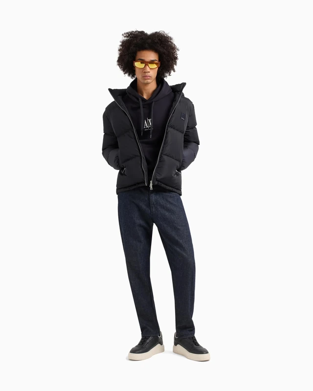 Armani Exchange Men's, Icon project, embroidered logo Hooded Sweatshirt, Deep navy, XXL
