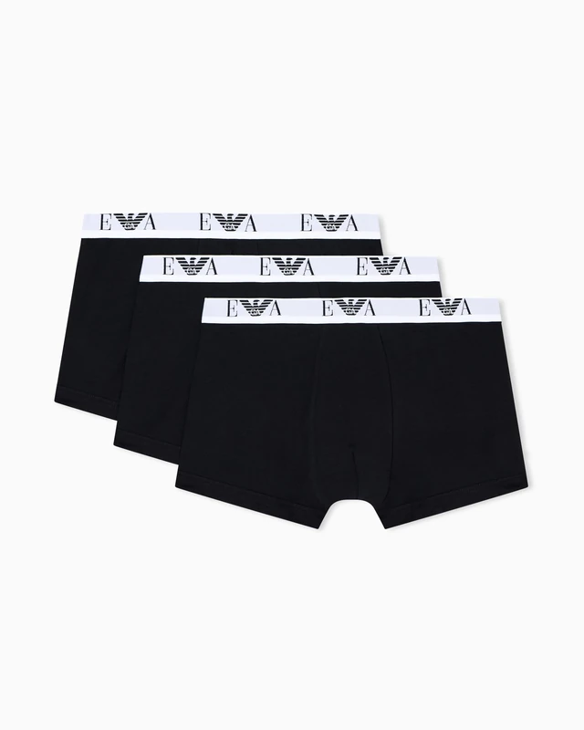 Emporio Armani Man's Bold Monogram 3-Pack Trunk, Black, XL