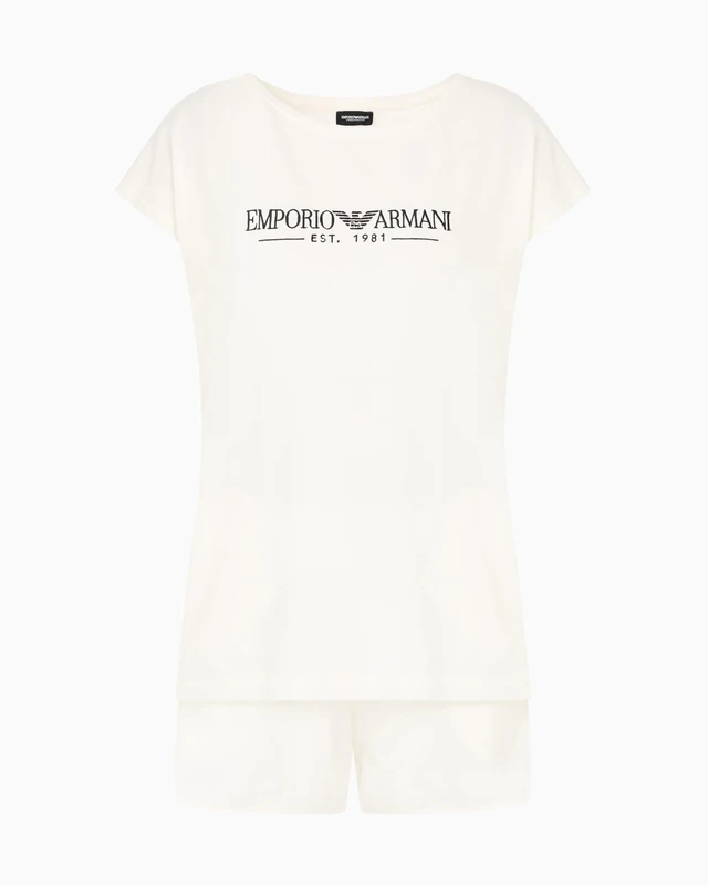 Emporio Armani Woman Everyday Cotton Short Pajamas Set Beige L