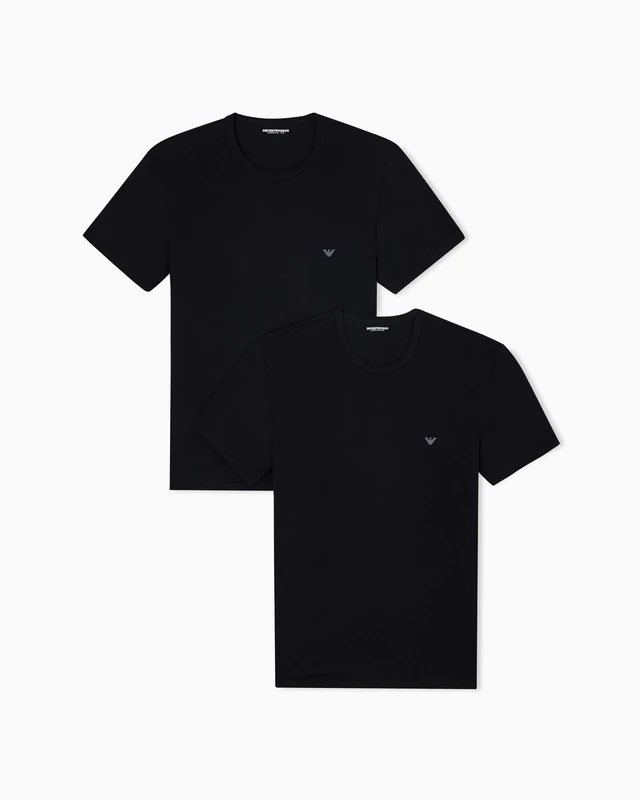 Emporio Armani Man's Core Logoband 2-Pack Crew Neck T-Shirt, Black, M, Regular