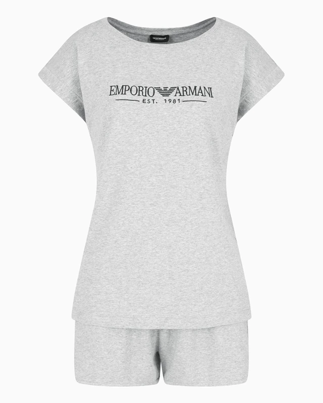 EMPORIO ARMANI Women's Short Pajamas Set, Light Grey Melange, L