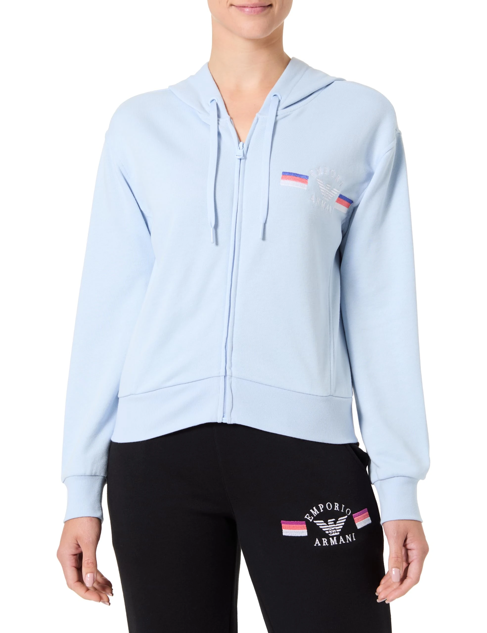 EMPORIO ARMANI Woman Light Terry Hoodie Zip Sweatshirt Blue XS