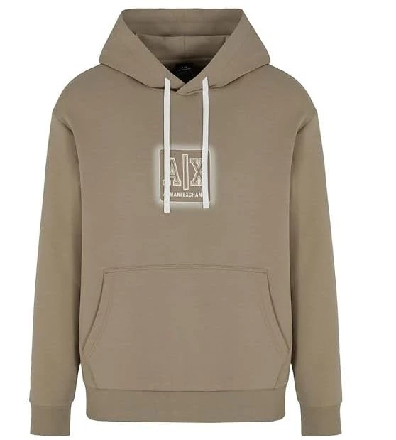 Armani Exchange Men's Utility Edge, Printed Logo, Hooded Sweatshirt, Brown, M, Roasted Cashew, M