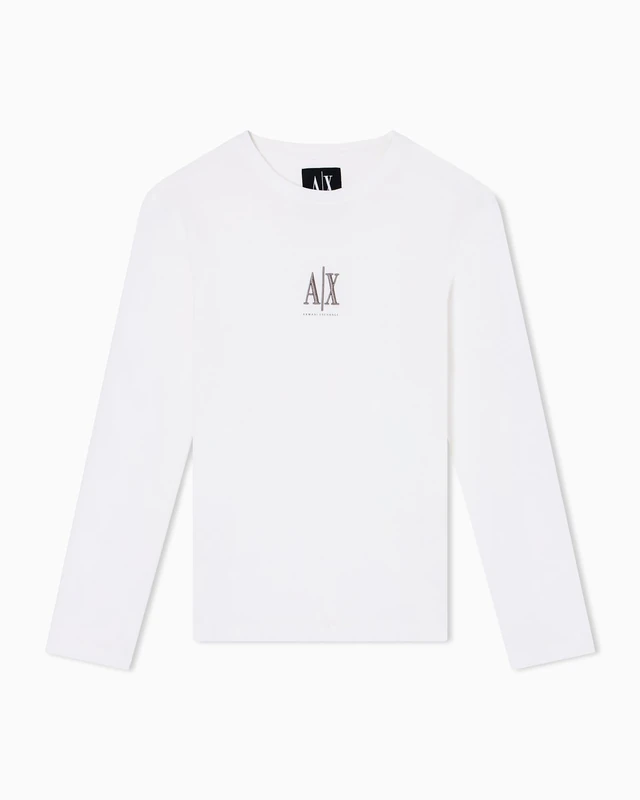 Armani Exchange Men's Icon Project, Embroidered Logo, Long Sleeve, T-Shirt, White, XS
