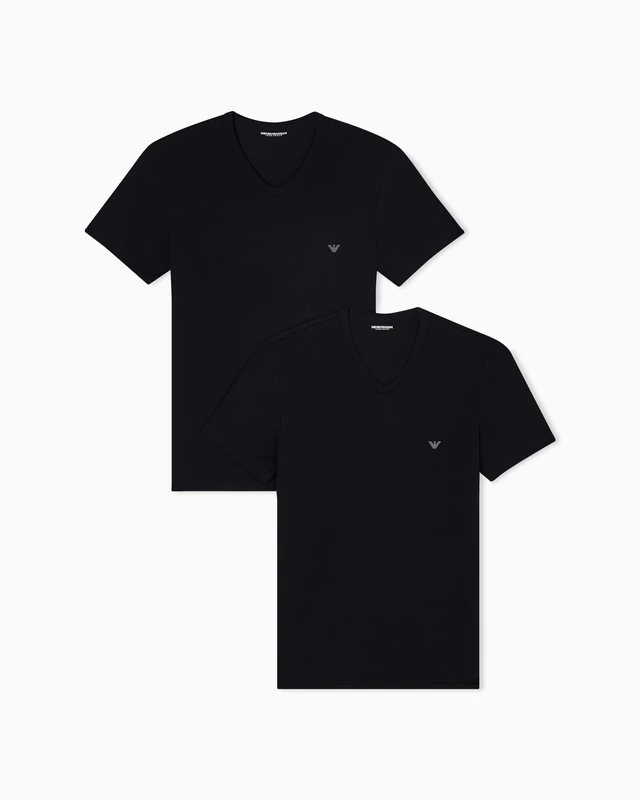 EMPORIO ARMANI Men's CORE Logoband 2-Pack T-Shirt V Neck, Black/Black, L