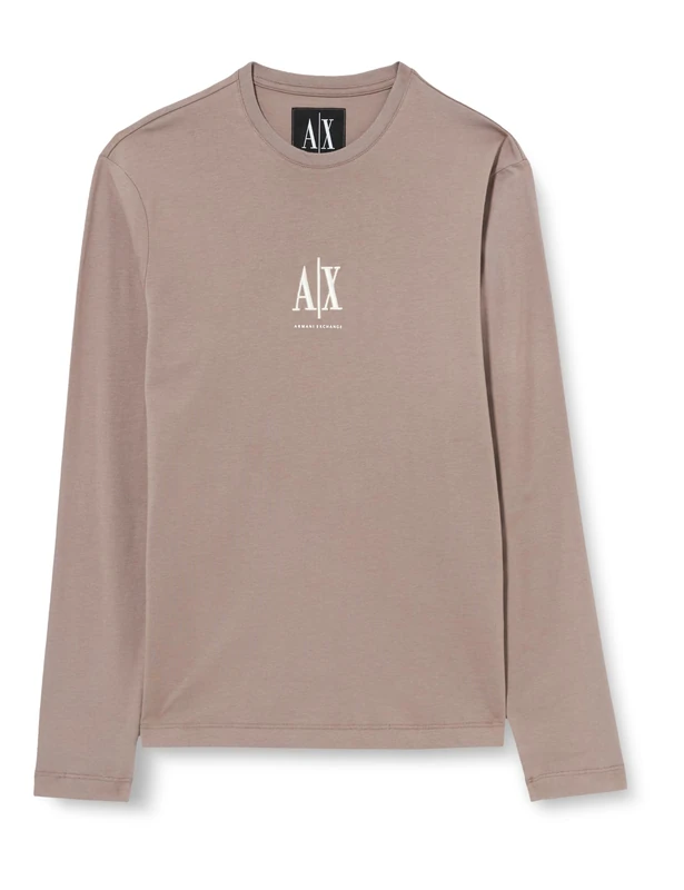 Armani Exchange Men's Icon Project, Embroidered Logo, Long Sleeve, T-Shirt, Brown, XS