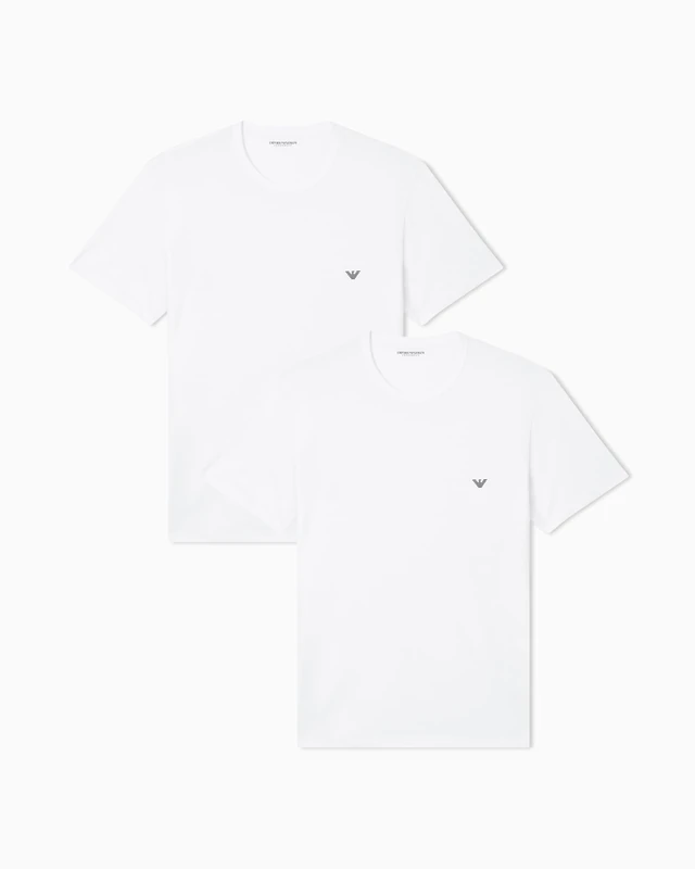 Emporio Armani Man's Core Logoband 2-Pack Crew Neck T-Shirt, White, S, Regular