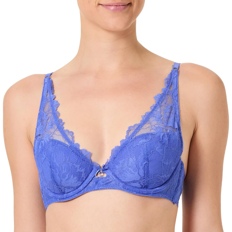 Emporio Armani Woman Eternal Lace Padded Balconette Bra Blue 36