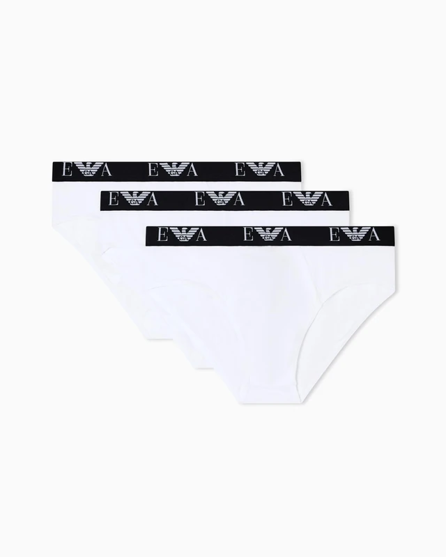 Emporio Armani Man's Bold Monogram 3-Pack Brief, White, M
