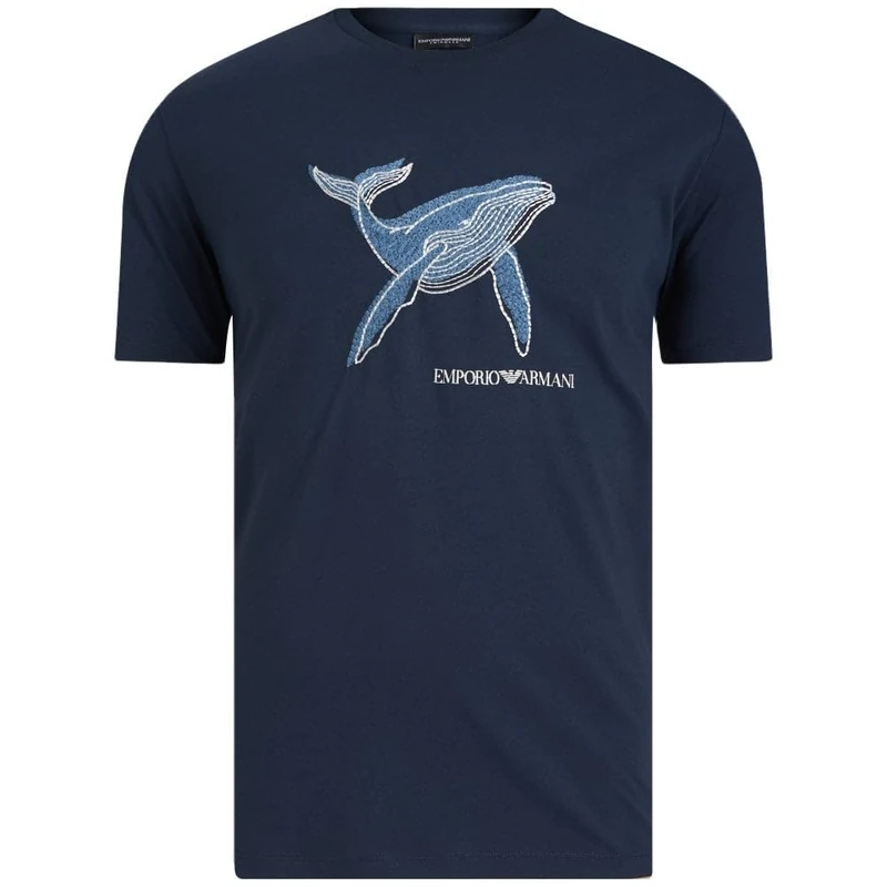 EMPORIO ARMANI Man Sea Animals Round-Neck T-Shirt Blue M
