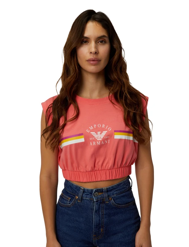 EMPORIO ARMANI Woman Logo Band Crop Top Pink XL - Image 1