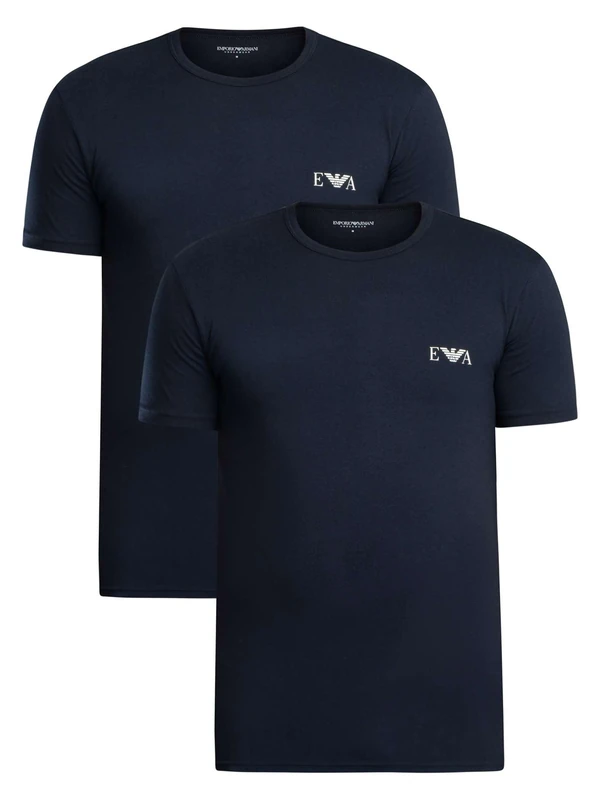 Emporio Armani Man's Bold Monogram 2-Pack Crew Neck T-Shirt, Black, S, Fitted