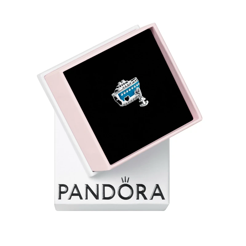 Pandora Moments Anchored Cruise ship sterling silver charm with blue enamel
