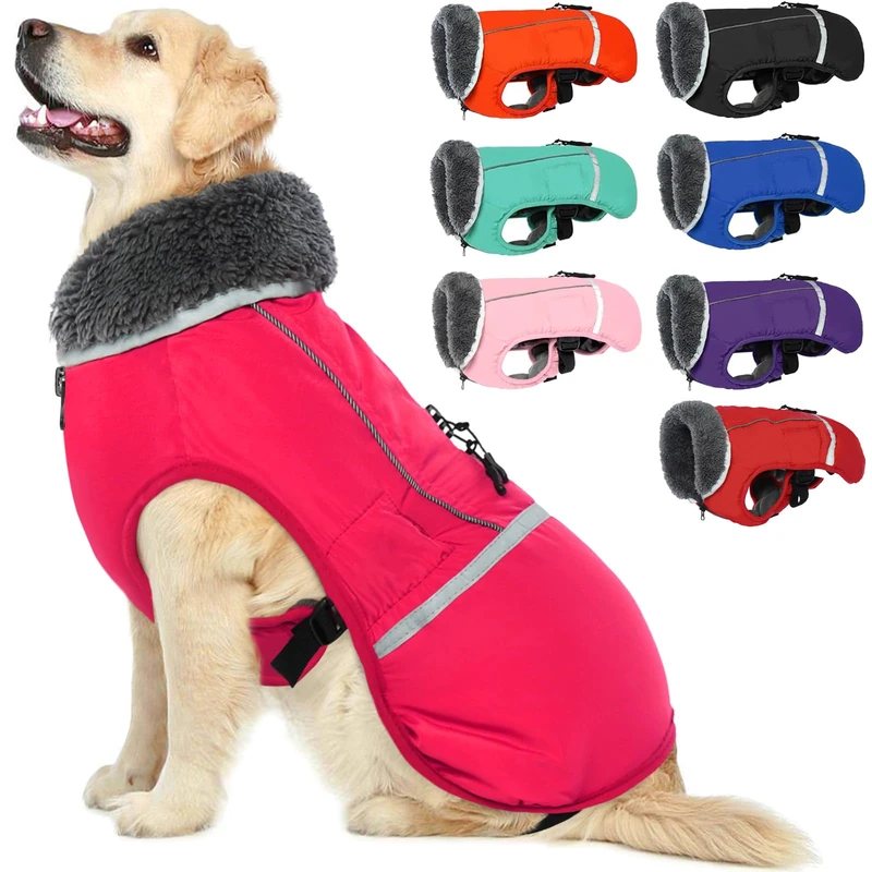 Warm Dog Coat Reflective Dog Winter Jacket，Waterproof Windproof Dog Turtleneck Clothes for Cold Weather, Thicken Fleece Lining Pet Outfit，Adjustable Pet Vest Apparel for Small Medium Large Dogs