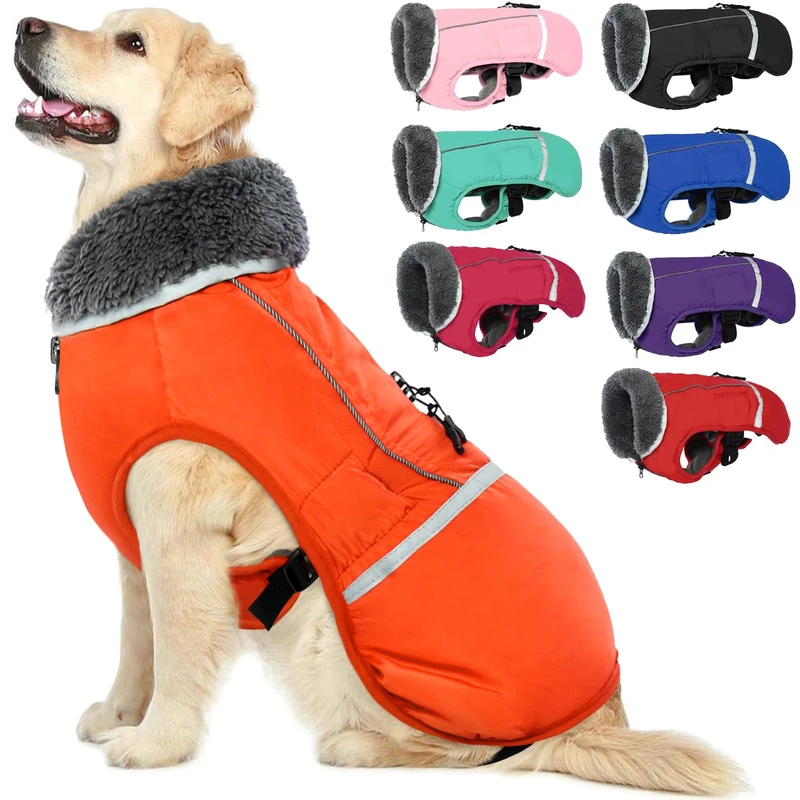 QBLEEV Warm Dog Coat Reflective Dog Jacket, Waterproof Dog Winter Coat Turtleneck Dog Clothes for Cold Weather, Thick Fleece Dog Snowsuit Christmas Dog Vest Pet Apparel for Small Medium Large Dogs M