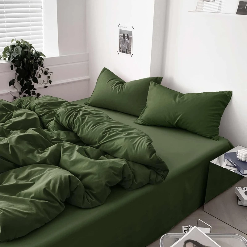 Dark Olive Green Full Comforter Set - 3 Piece Aesthetic Modern Bedding Set - All Season Farmhouse Soft & Lightweight Microfiber Down Alternative Comforter Bed Set with 2 Pillow Shams for Women Men