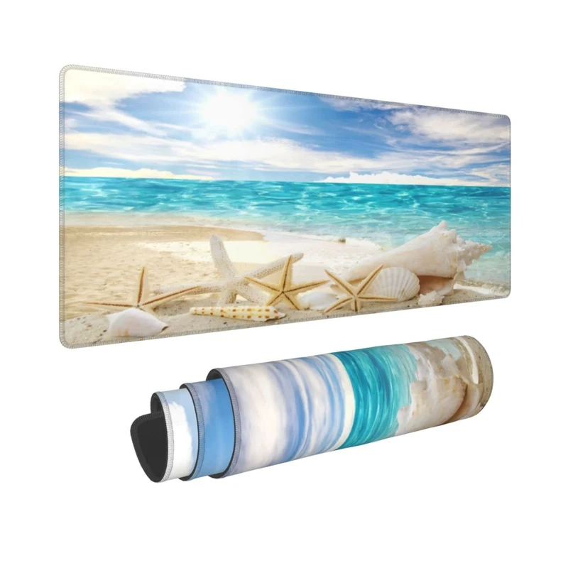 Sigouyinei Mouse Pad Beach Holiday Travel Starfish Shell Gaming Keyboard Accessories Giant Extended XL Stitched Edge Rubber Sole for Home Office (80 x 30 cm) - Image 1