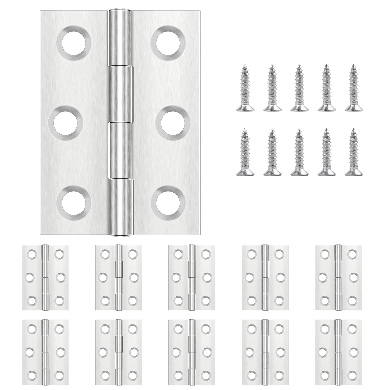 Yeepeo 10 Pcs Door Hinges 44mm × 31mm, Stainless Steel Hinges for Wood, Butt Hinges for Internal External Doors Hinges Small with 60 Pcs Screws for Gate, Windows, Closet, Drawer, Boxes