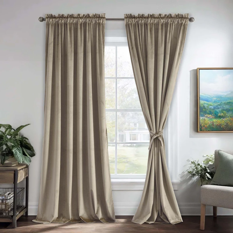 JIUZHEN Taupe Rod Pocket Velvet Curtains Luxury Window Treatment Privacy Protection Thermal Insulated Backdrops for Living Room/Bedroom/Nursery, 2 Panels Set, 52 inch x 120 inches