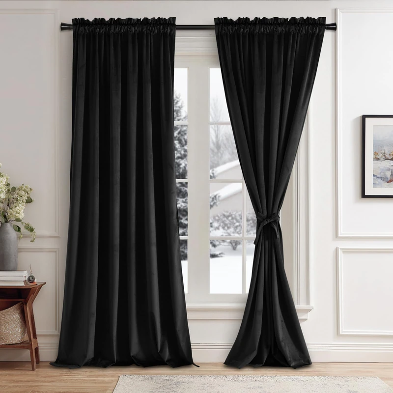 JIUZHEN Black Velvet Curtains 108 inches Long Luxury Blackout Velvet Drapes Privacy Thermal Insulated Backdrops for Living Room, 2 Panels, 52W x 108L, Black