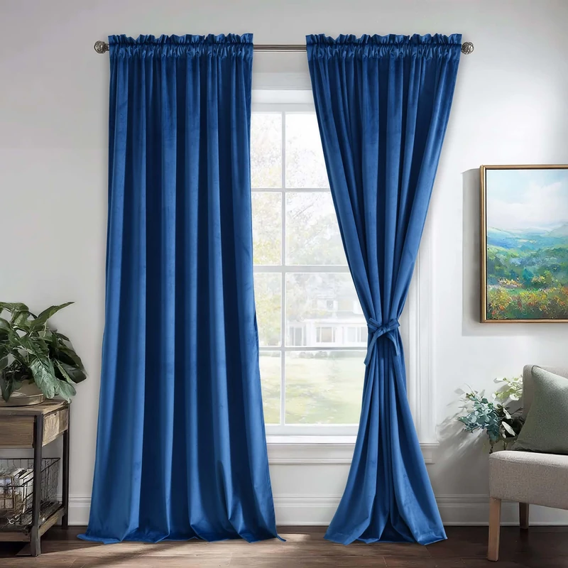 JIUZHEN Blue Velvet Curtains 120 inch Length Thermal Insulated Home Decor Blackout Curtains/Drapes Velvet Curtain Panels for Living Room/Bedroom/Guest Room, Set of 2, 52W x 120L
