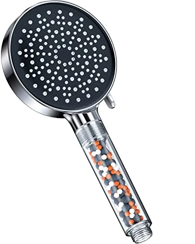 YEAUPE High Pressure Handheld Shower Head - Water Saving With 6 Jet Modes, Anti-limescale Silicone Nozzles for Hard Water, Chrome, Silver (TI01007-06222)