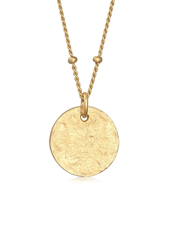 Elli Necklace Ladies Satellite Chain Plate Pendant Hammered in 925 Sterling Silver Gold Plated - Image 1