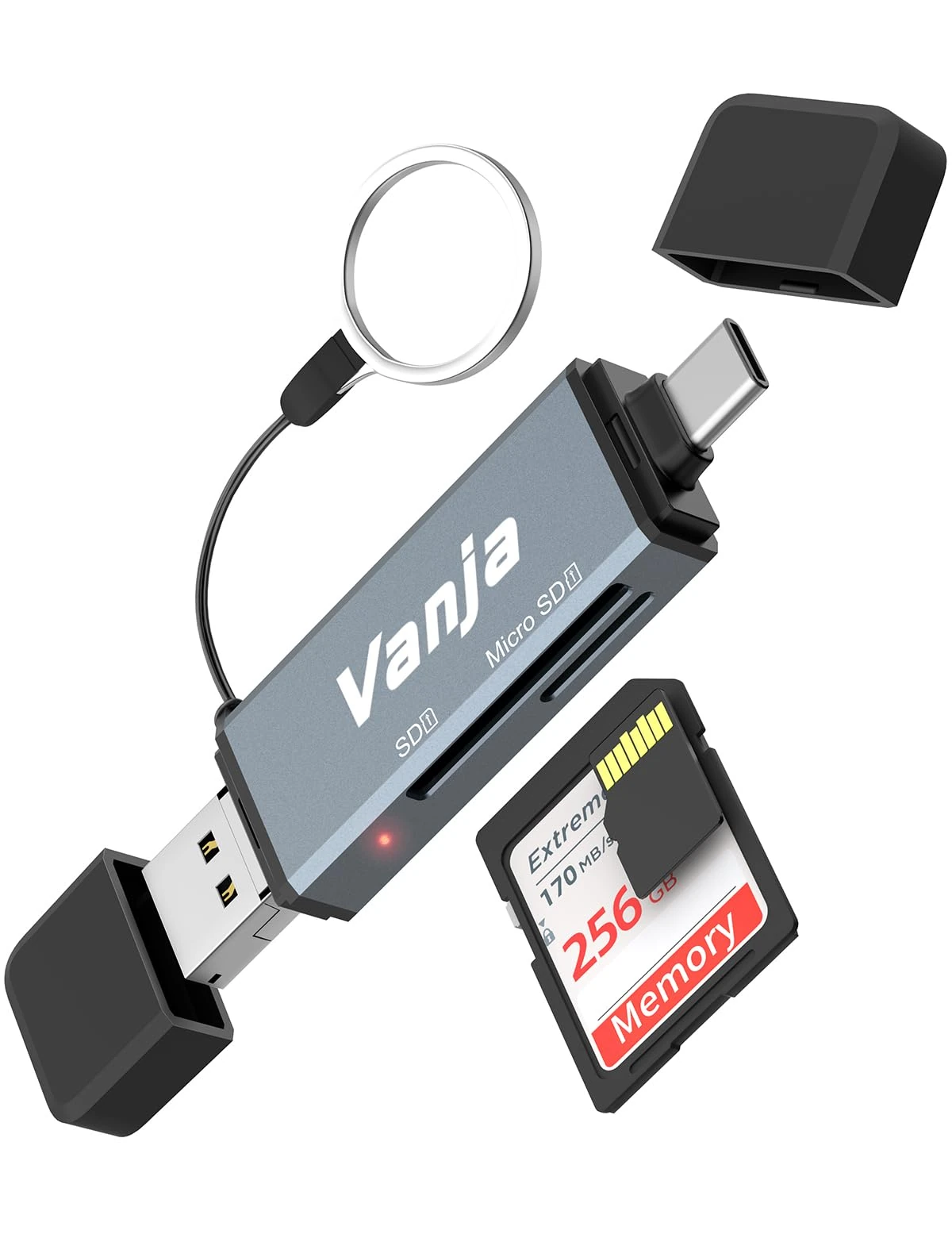 Vanja SD Card Reader, Type C/USB/Micro USB SD Card Reader Adapter for Mac, Macbook, iPhone 15, Camera, Android Phone, PC, Laptop, Computer, Memory Card Reader Support Micro SD/SDHC/SDXC/MMC