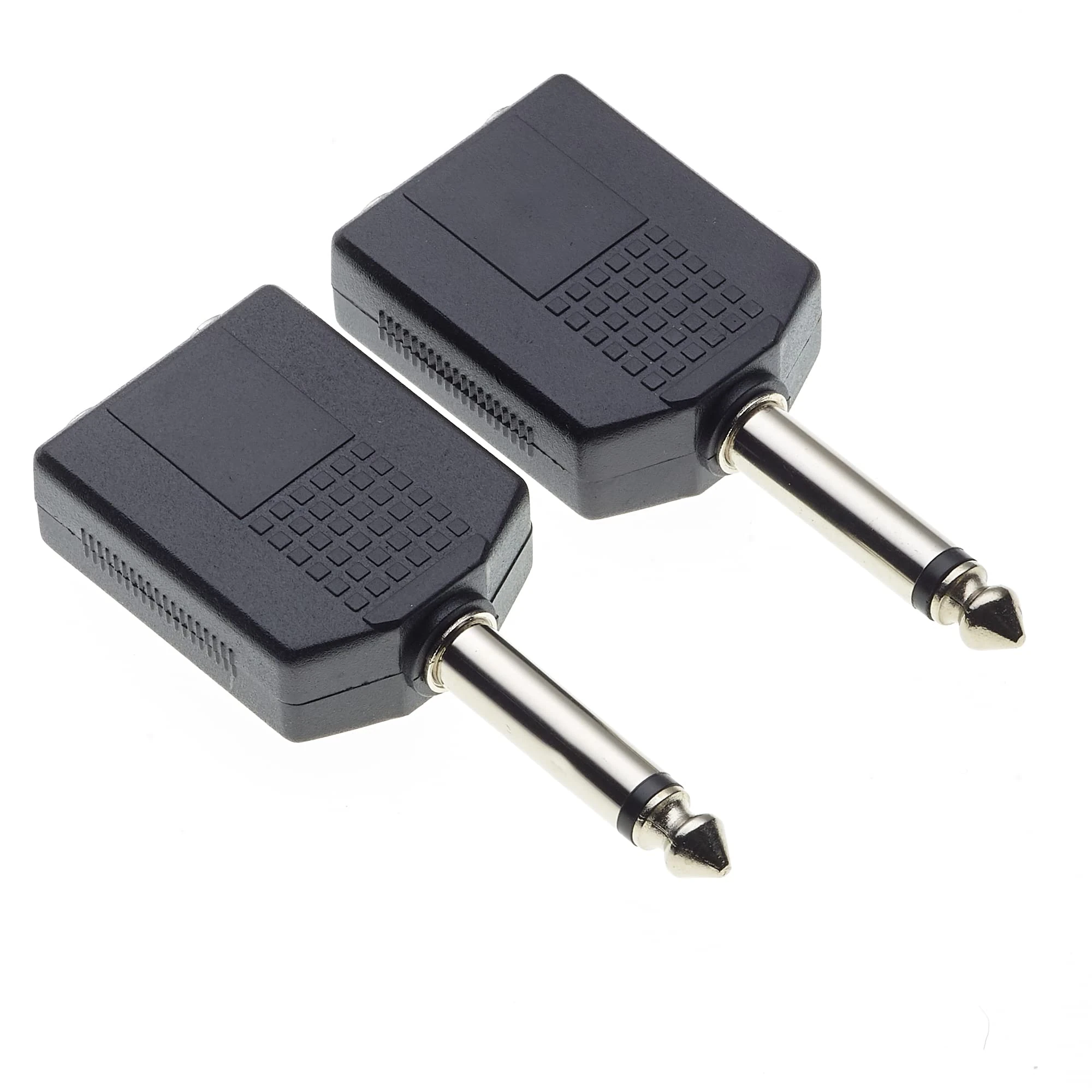 Keple 6.35mm Mono Jack Plug to 2 x Twin 6.35mm Mono Jack Socket Splitter Adapter Dual Mono 1/4 Y Adaptor, Pack of 2