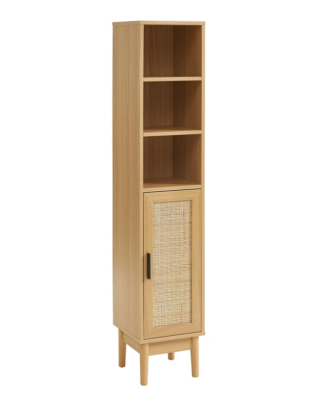 BAÏTA AMANA bathroom column unit in oak effect and cane-woven rattan, L30cm - Image 1