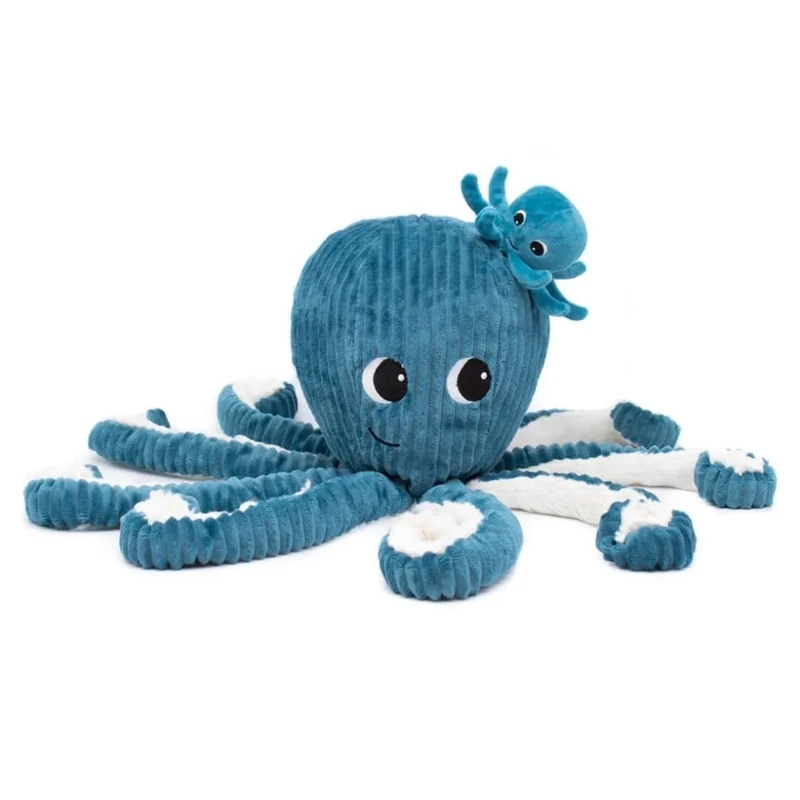 LES DÉGLINGOS - Filou la Pieuvre Manan et Son Baby - Blue - Les PTIPOTOS - Cuddly Toy for Babies - Plush Toy for Babies - Gift for Birth - Image 1