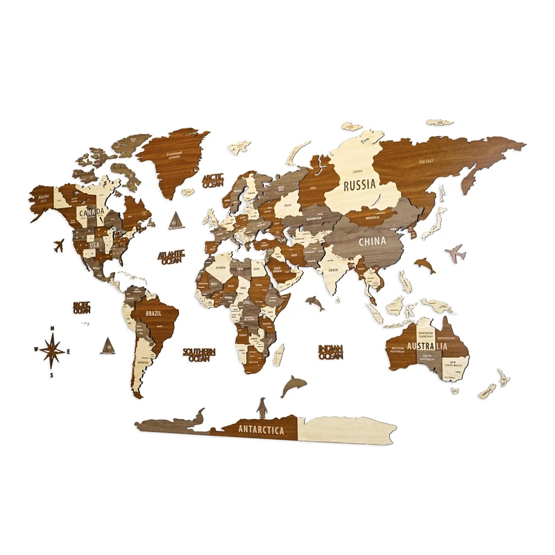 Colorfull Worlds, Multilayer 3D Wooden World Map, Travel Map States and Capitals, Wall Decor For New House, Gift For Travelers, Office Decor, Birthday Present,Living Room Decoration (2XL, Mixed)