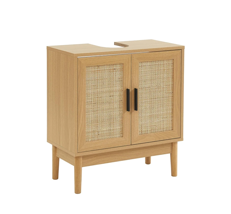 BAÏTA AMANA 60cm Washtable Unit in Oak Effect and Rattan Wicker