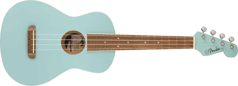 Fender Avalon Tenor Ukulele for Adults and Kids, Basswood Construction, Walnut Fingerboard, Classic Fender Stratocaster Headstock, in Daphne Blue