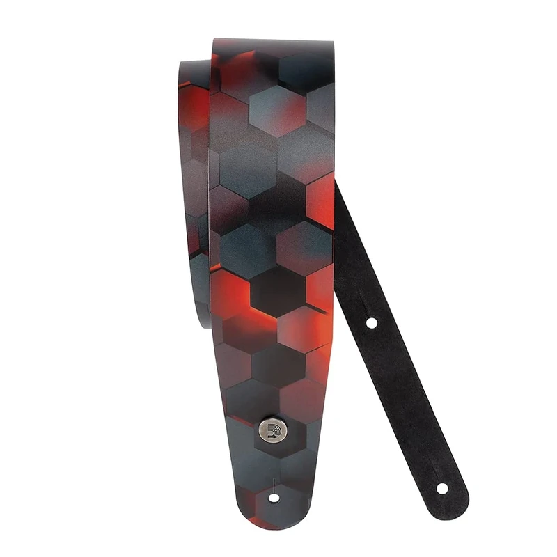D'Addario Accessories Guitar Strap - Printed Leather Guitar Strap, Red Hex