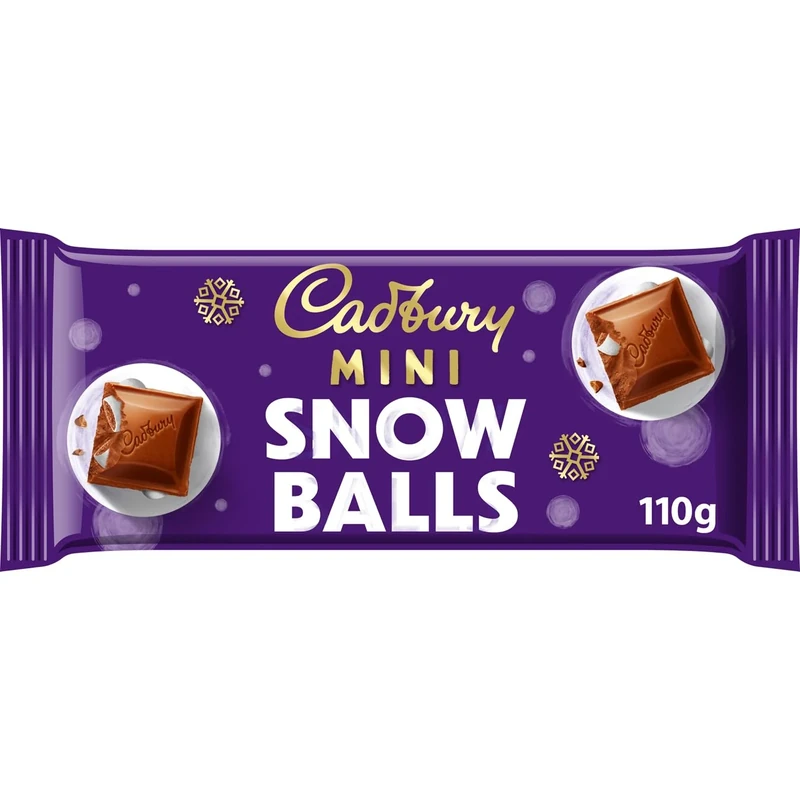 Cadbury Dairy Milk Mini Snowballs Chocolate Bar, Dairy Milk with Mini Festive Snowball Pieces, Christmas Treat for Gifting or Sharing, 110g (Pack of 1)