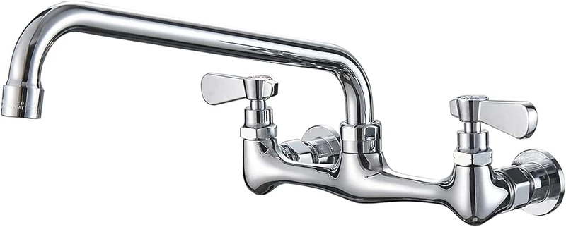 BWE Kitchen Faucet Wall Mount Dual Handles Commercial Sink Faucet with 14 Inch Swivel Spout for Kitchen Utility Laundry Restaurant Chrome Solid Brass Mixer Tap
