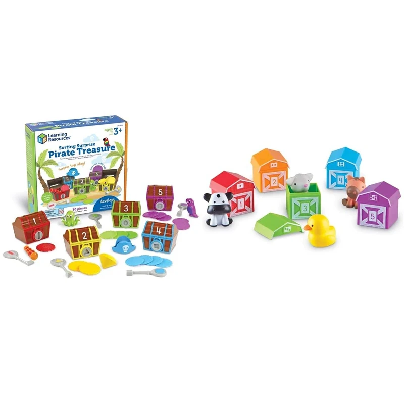 Learning Resources LER6080 Sorting Surprise Pirate Treasure, Sorting & Matching Skills Toy, Ages 3+ & LER6805 Peekaboo Learning Farm