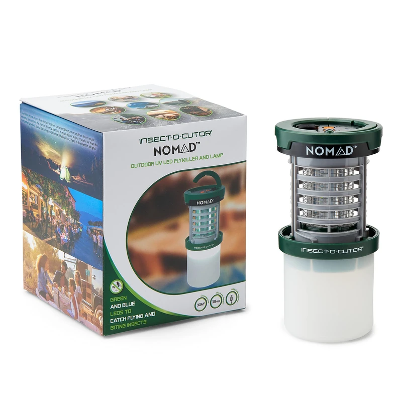 INSECT-O-CUTOR Nomad UV LED Outdoor Flykiller – Dual Lime & Blue LEDs – USB Rechargeable, Up to 18h Runtime – Electric Grid for Mosquitoes & Insects – For Camping, Gardens, Patios