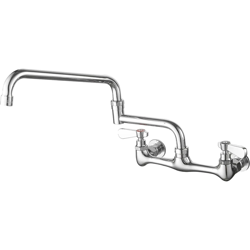 BWE Commercial Kitchen Sink Faucet with Swivel Spout 2 Handles Wall Mount Faucet for Kitchen Sink,Solid Brass Construction for Laundry Restaurant Chrome Mixer Tap