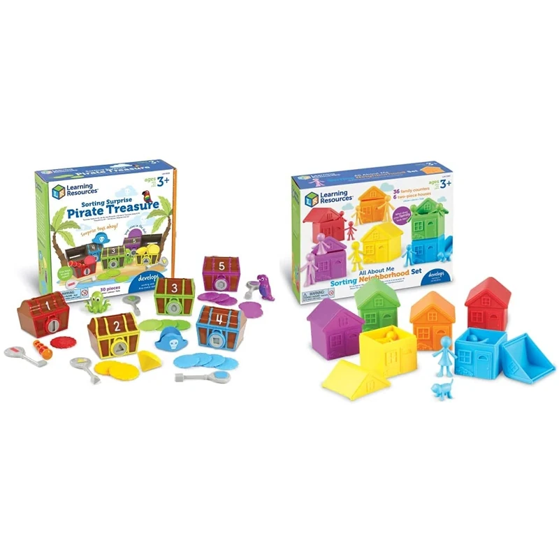Learning Resources LER6080 Sorting Surprise Pirate Treasure, Sorting & Matching Skills Toy, Ages 3+ & LER3369 Sorting Neighbourhood, 9 x 6.8 x 3.1 inches
