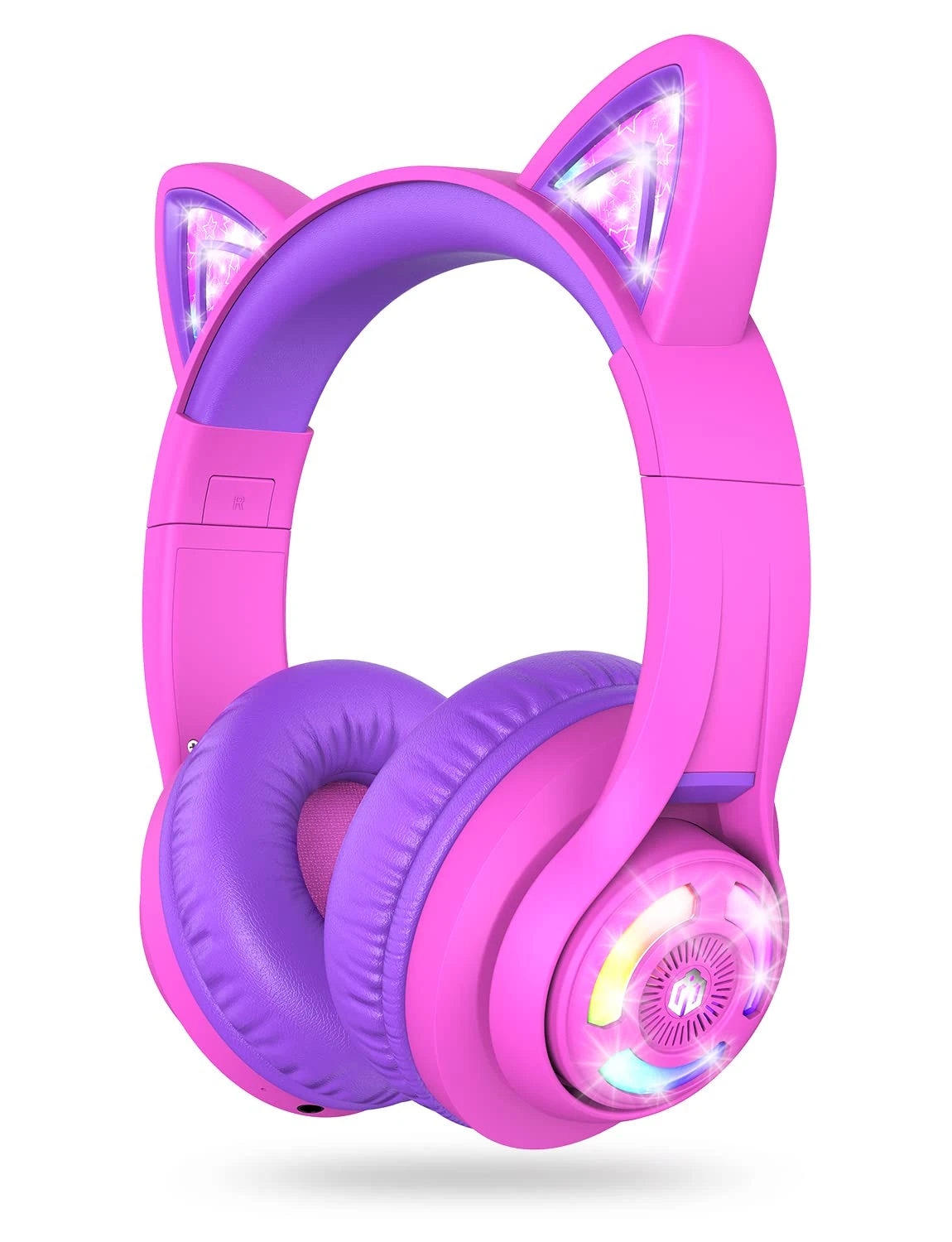 iClever Cat Ear Kids Bluetooth Headphones RGB LED Light Up,50H Playtime, 74/85dBA Volume Limited, Over Ear Foldable Wireless Kids Headphones with Microphone for School/Tablet/PC