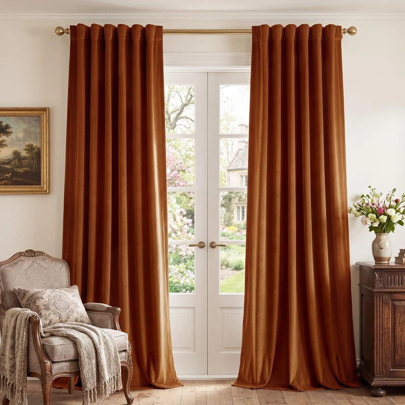 StangH 120 Inch Long Velvet Curtains Burnt Orange Blackout Curtains Thermal Insulated for Living Room Extra Long Thick Back 52 x 120 2 Panels