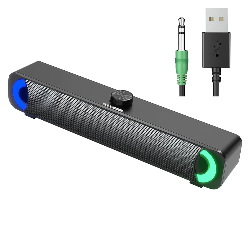 HPYLIF·H USB Computer Speaker, RGB Desktop Soundbar, Wired Sound Bar with Standard 3.5mm AUX jack and USB Interface, PC Speakers for Desktop, Laptop, MP4, Plug and Play