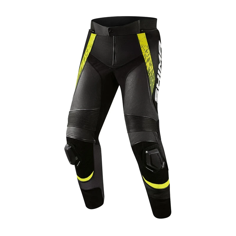 SHIMA STR 2.0 Motorbike Pants - Leather, Sport Pants with HIPS & Knees Protectors, Knee Sliders, Perforated Leather, for 2-Piece Suit (Black/Fluo, 46)