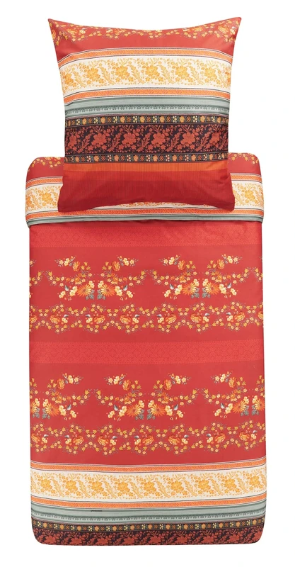 Bassetti Orosei R1 9323454 Bed Linen Set Cotton Mako Satin in Red 2-Piece with Zip Closure 155 x 220 cm / 80 x 80 cm